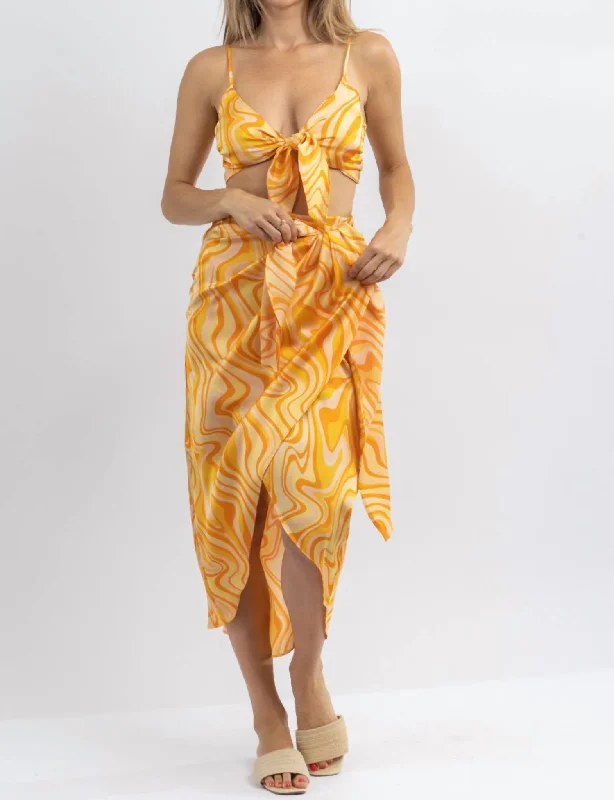 Skirts for trendy office wear -Sunset Cocktails Multiswirl Skirt Set In Yellow