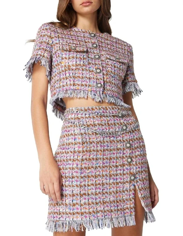 Skirts for road trip vacation wear -Tweed Skirt In Pink