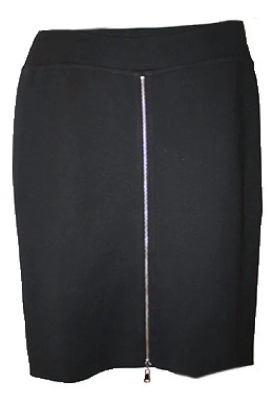 Skirts for casual elegant wear -Zippered Midi 25' Skirt In Black/silver