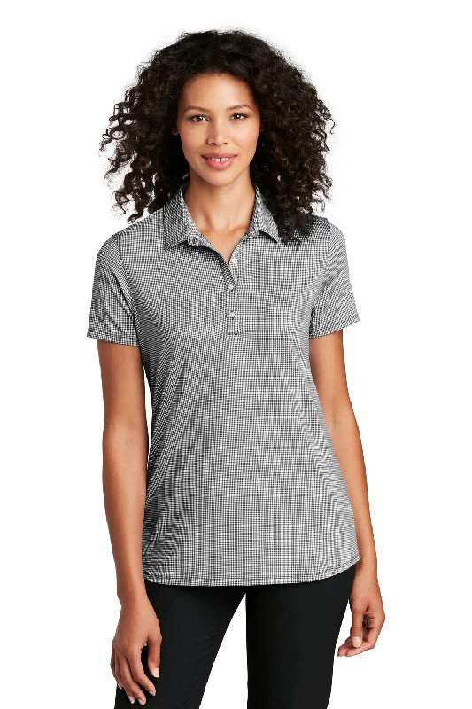 oversized blouses festive -Port Authority Womens Gingham Moisture Wicking Short Sleeve Polo Shirt - Black/White