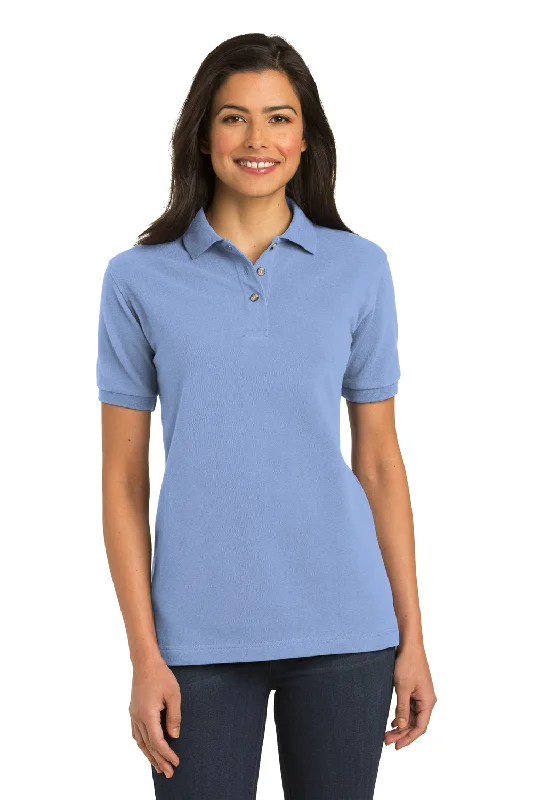 oxford shirts festive -Port Authority Womens Shrink Resistant Short Sleeve Polo Shirt - Light Blue - Closeout