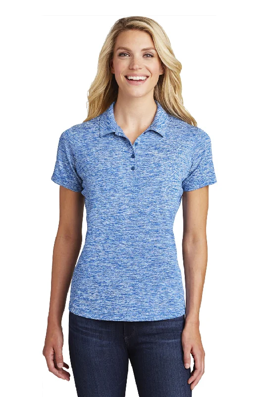 polka dot blouses trendy -Sport-Tek Womens Electric Heather Moisture Wicking Short Sleeve Polo Shirt - True Royal Blue Electric