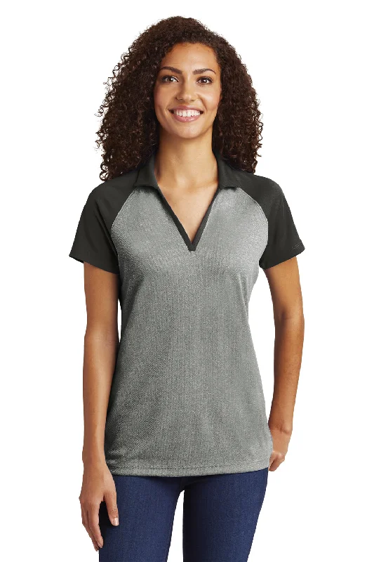 ruffle shirts elegant -Sport-Tek Womens RacerMesh Moisture Wicking Short Sleeve Polo Shirt - Heather Grey/Black