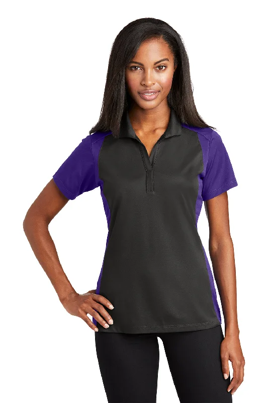 white dress shirts festive -Sport-Tek Womens Sport-Wick Moisture Wicking Short Sleeve Polo Shirt - Iron Grey/Purple