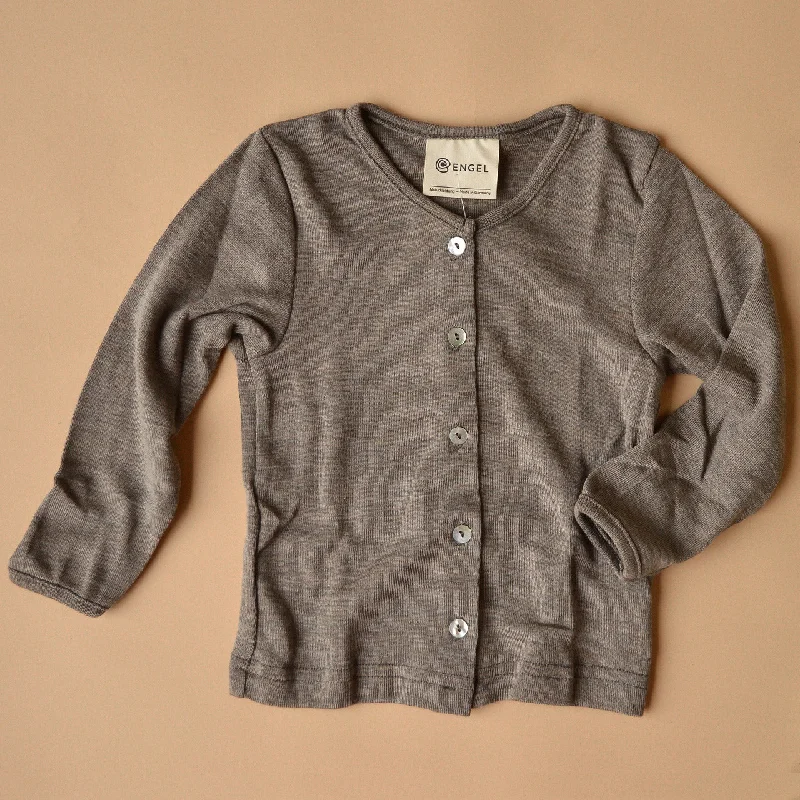 cardigan modern casual -Pullover sweater for trendy fashion layering -Baby Cardigan in Wool/Silk - Walnut (0-2y)