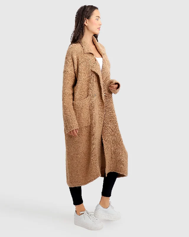 cardigan soft fashion -Pullover sweater for relaxed yet chic outfits -Born To Run Sustainable Sweater Coat - Light Camel