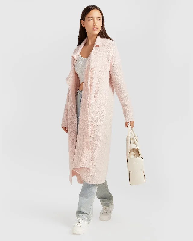 cardigan cozy knitwear -Pullover sweater for lightweight layering -Born To Run Sustainable Sweater Coat - Pale Pink