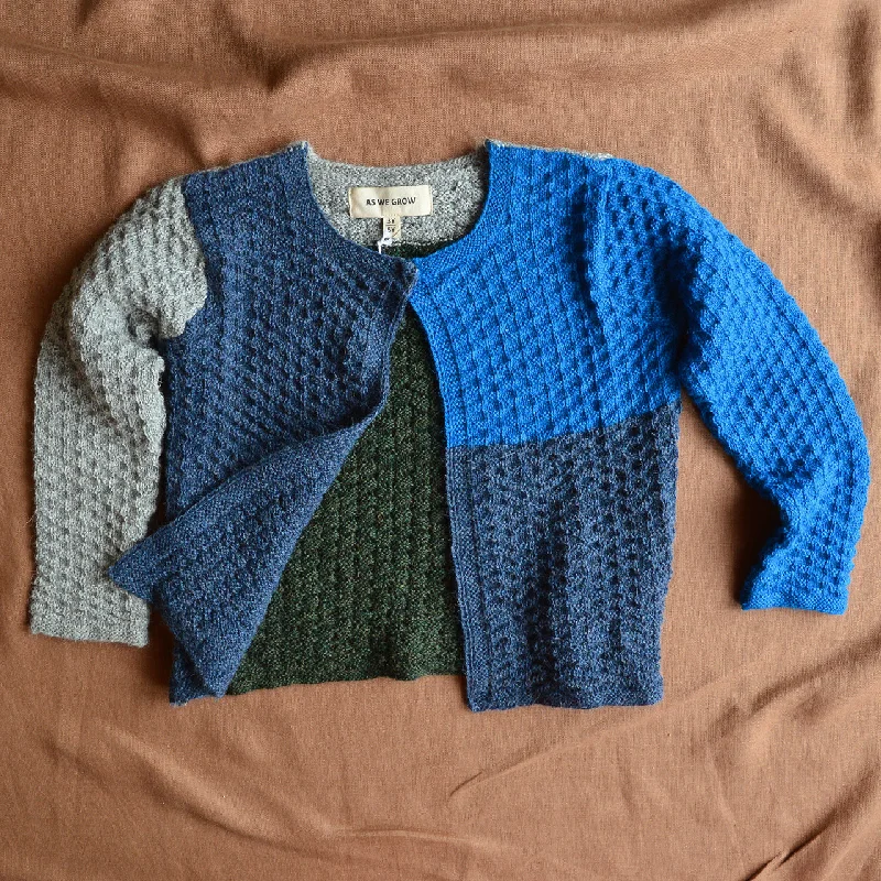 cardigan for outdoor events -Pullover sweater for easy styling -Colourblock Cardigan 100% alpaca - Blue (18m-3y) *Last ones