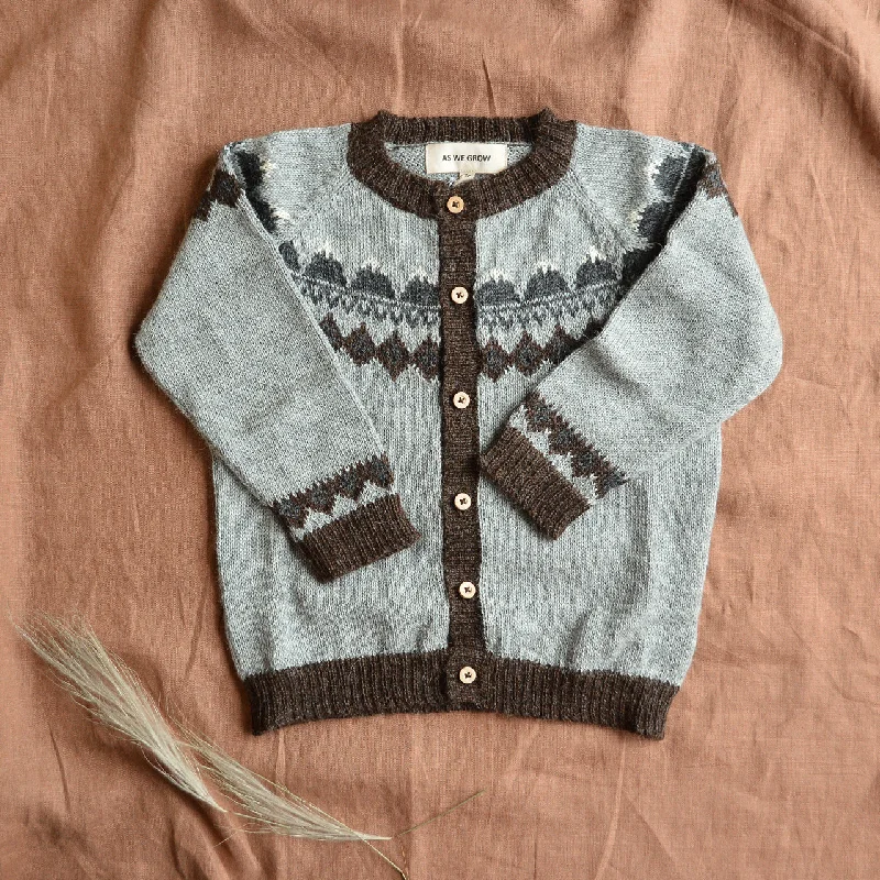 cardigan modern cozy -Pullover sweater for relaxed holiday fashion -FairIsle Mountain Cardigan - 100% Baby Alpaca - Grey (18m-8y)