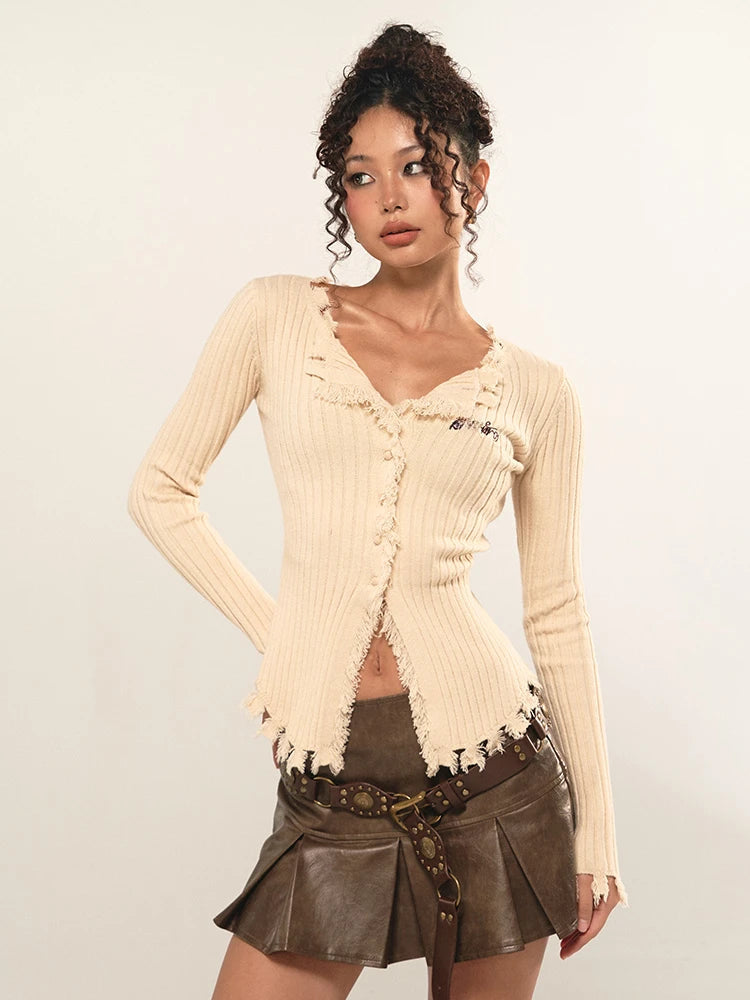 cardigan for cool days -Pullover sweater for sleek winter looks -Fairy Grunge Corduroy Distressed Cardigan