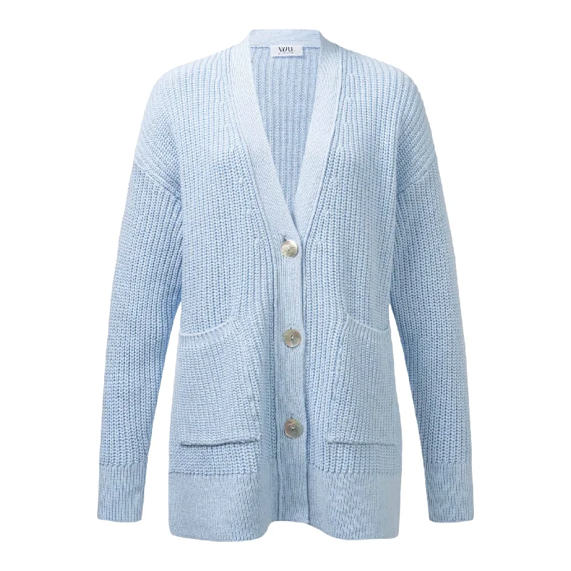 cardigan for casual outings -Pullover sweater for comfy night outs -Just White You Long Cardigan Light Blue