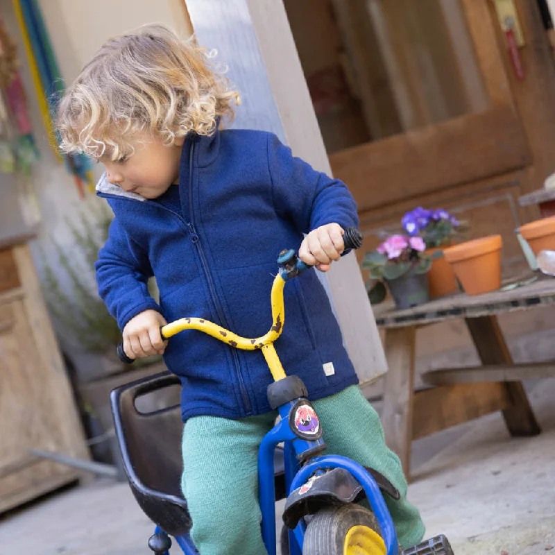 cardigan lightweight blend -Pullover sweater for cozy home wear -Light Boiled Merino Wool Zip Jacket - Navy (1-10y)