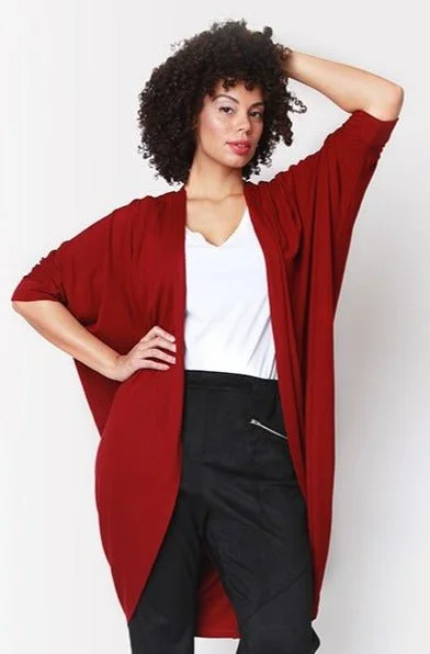 cardigan with tropical print -Pullover sweater for cool spring days -Mia Cocoon Cardigan // Bordeaux