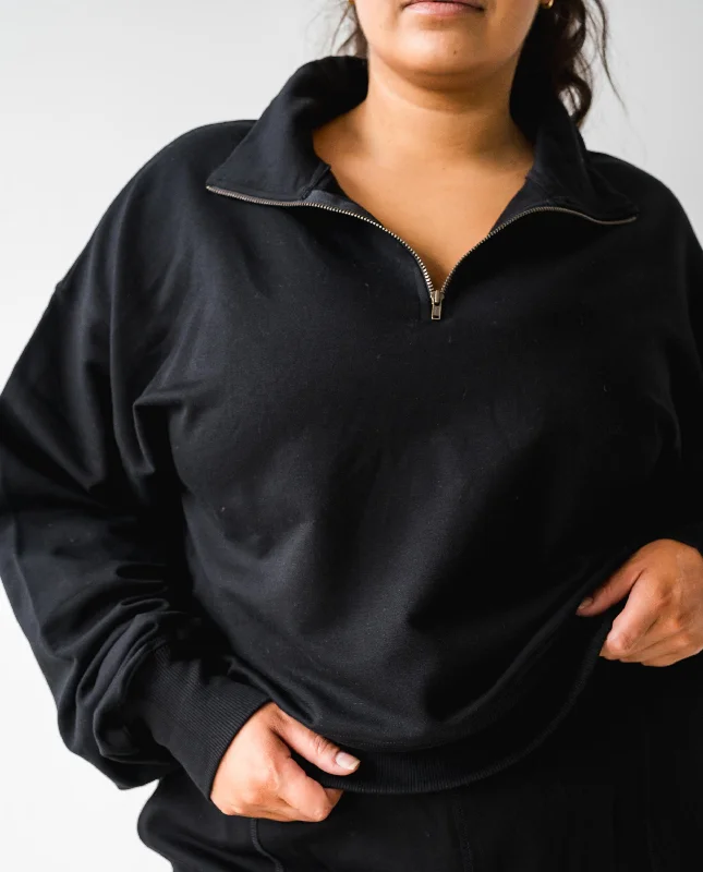 cardigan with scalloped accents -Pullover sweater for chill evenings -The 1/4 Zip Sweatshirt in Black