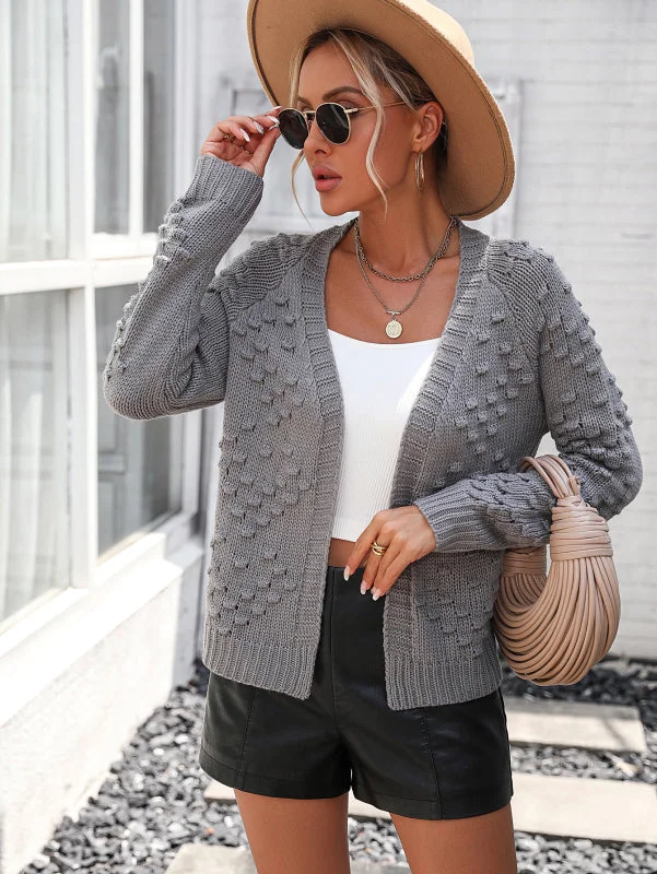 cardigan for home relaxation -Pullover sweater for cozy sweater dresses -Women's Knitted Three Dimensional Pattern Open Front Cardigan