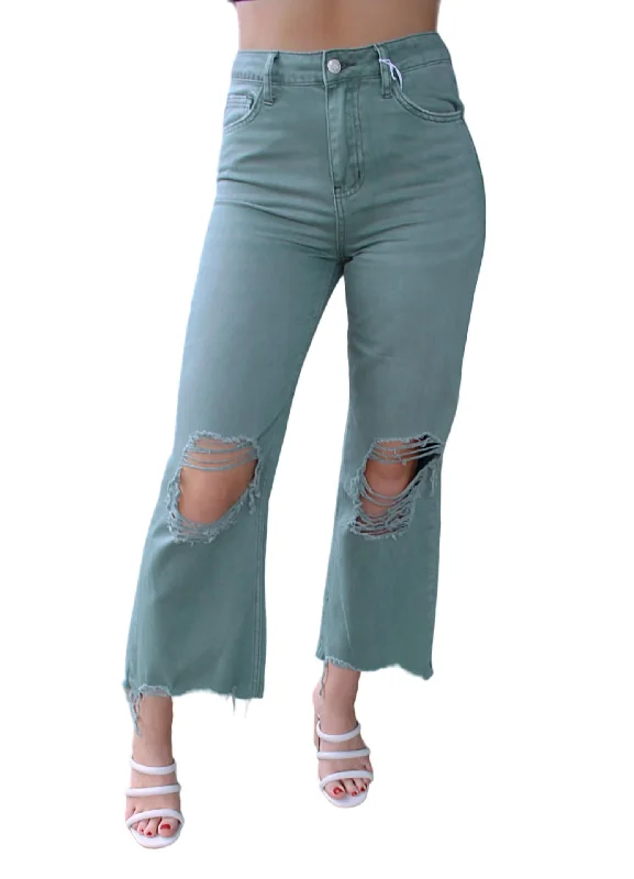 Pants for street style chic -90's Vintage Crop Flare Jean In Green