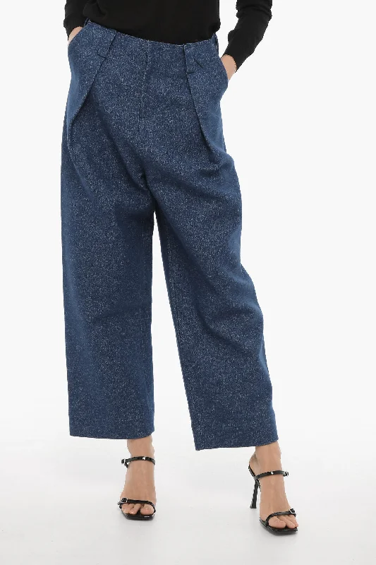 Pants for comfortable office wear -Ader Error BLUE MARK Low Waist Oversized Fit Single Pleat Pants