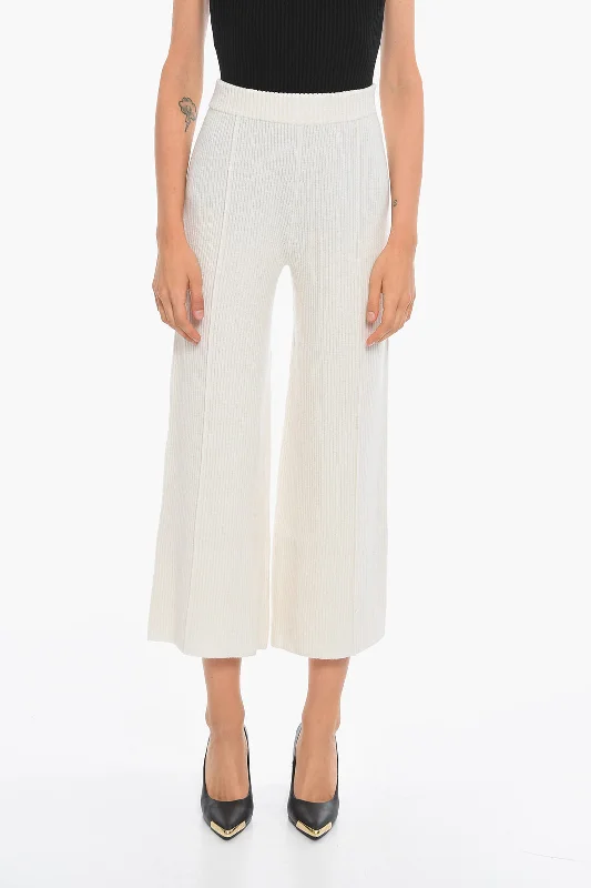 Pants for relaxed yet fashionable wear -Aeron Cashmere-blend NANCY Ribbed Culotte Pants