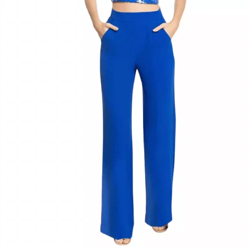 Pants for relaxed office look -Ashton Wide Leg Split Hem Pants In Blue