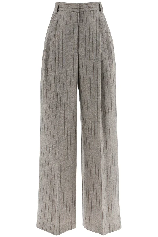 Pants for relaxed professional wear -Brunello Cucinelli Women's Wide Virgin Wool Pinstripe Trousers