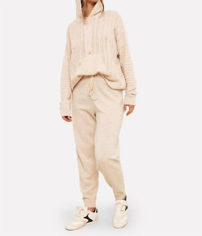 Pants for sporty office outfits -Cable Knit Cashmere Jogger In Cygnet