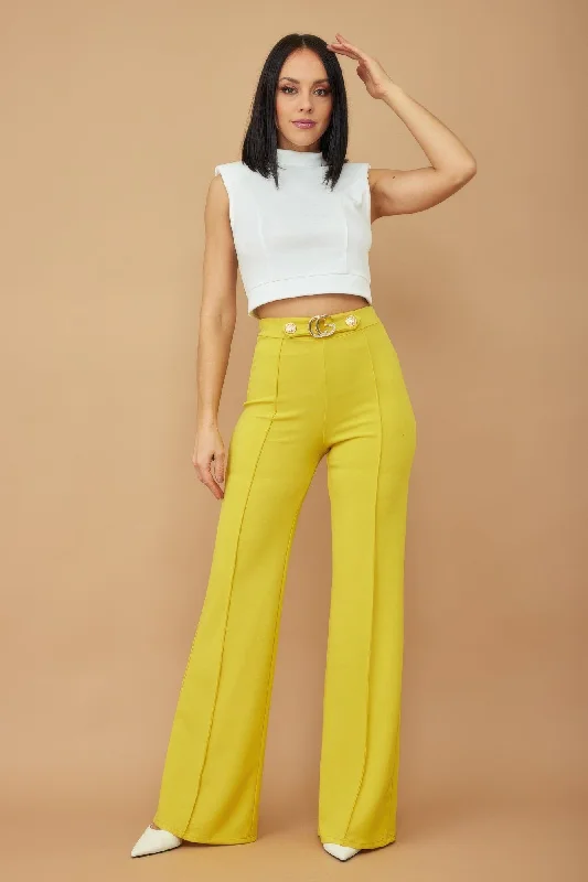 Pants for chic brunch attire -Cg Buckle And Button Detail Pants