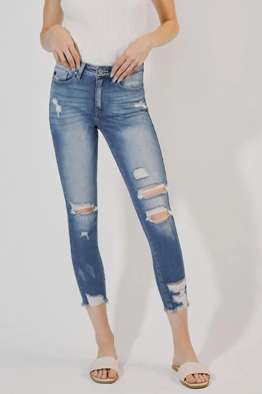 Pants for weekend street style -Distressed Ankle Skinny Jeans In Medium Wash