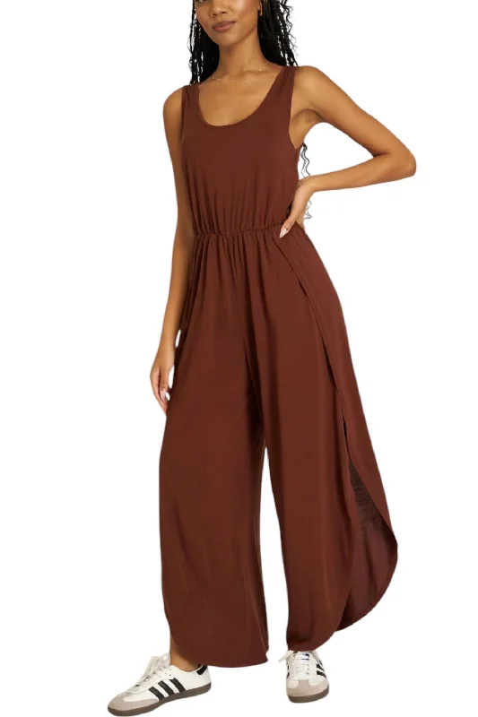 Pants for trendy street looks -Do It Again Scoop Neck Jumpsuit In Brown