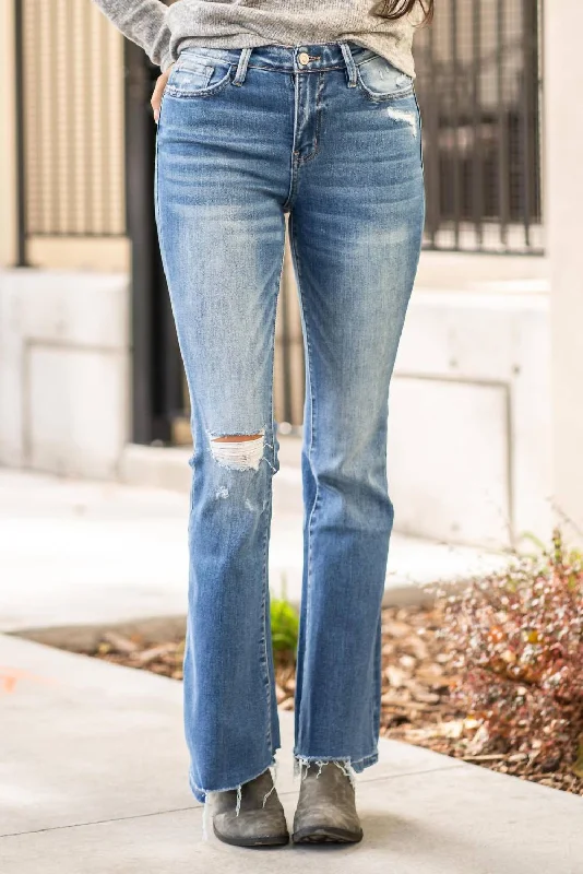 Pants for comfortable travel wear -East Gate High Rise Flare Jean In Denim