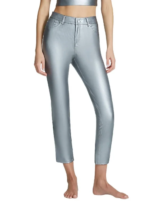 Pants for work-to-weekend wear -Faux Leather Five Pocket Pant Slg69 In Platinum