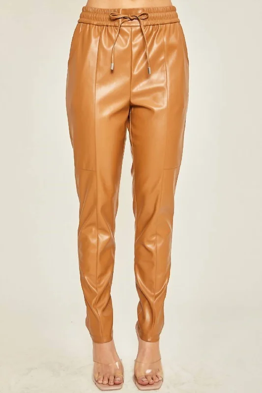 Pants for casual fashion chic -Faux Leather Pants In Camel