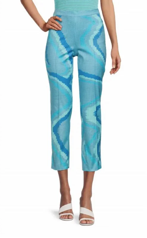 Pants for casual layering style -Franca Wave Print Ankle Dress Pant In Turquoise Multi