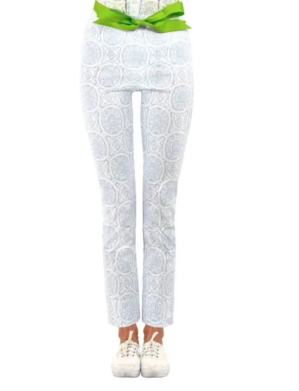 Pants for fashionable casual wear -Gripeless Pull On Pant - Sultan's Dining Room In White/periwinkle