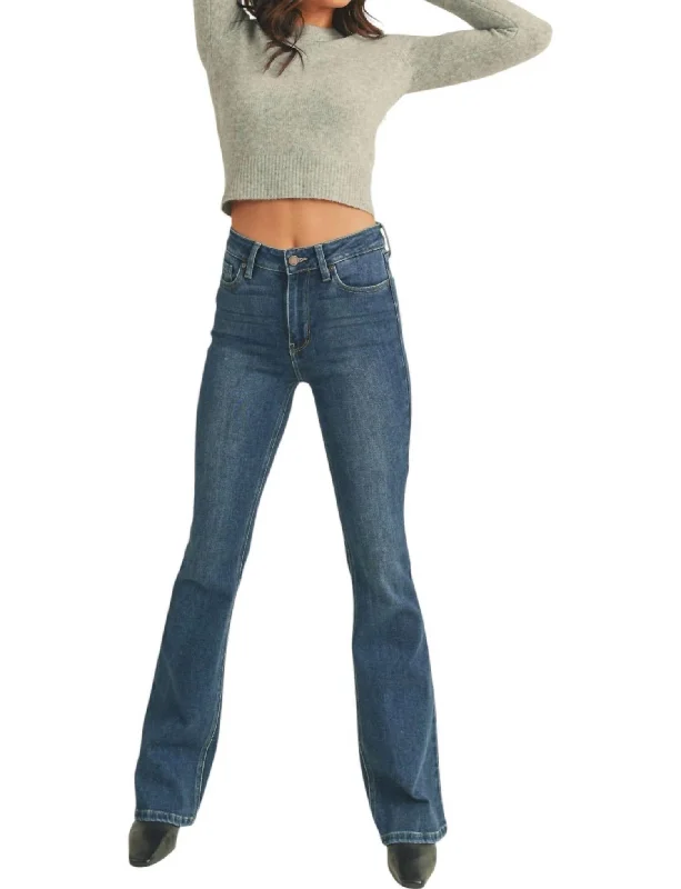 Pants for athletic wear and leisure -High Rise Skinny Flare Jeans In Dark Wash Denim