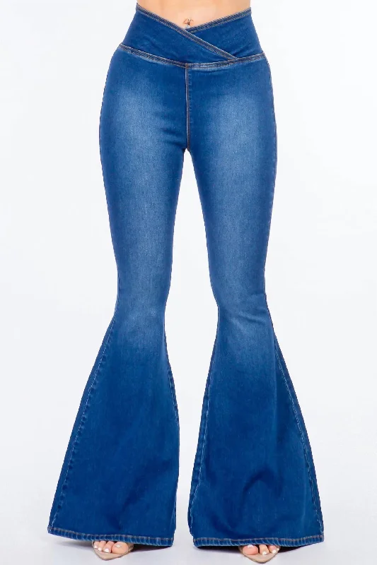 Pants for fall fashion -High Waist Pull On Flare Jeans In Blue