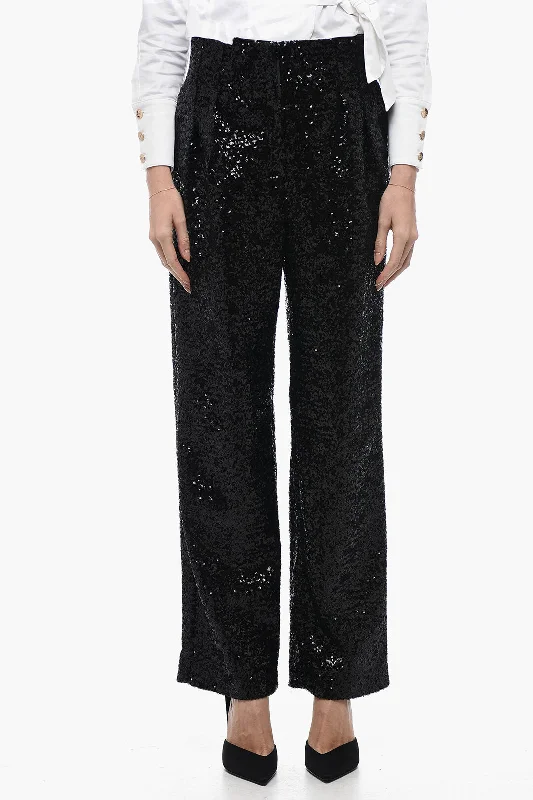 Pants for chic brunch attire -In The Mood For Love Sequined CLYDE Pants with Wide Leg