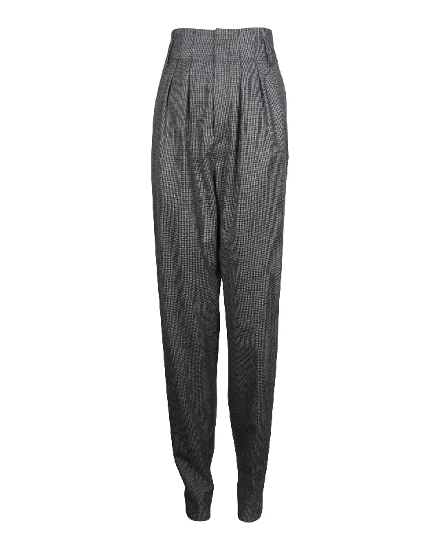 Pants for casual date nights -Isabel Marant Pleated High Waist Straight Pants in Grey Virgin Wool