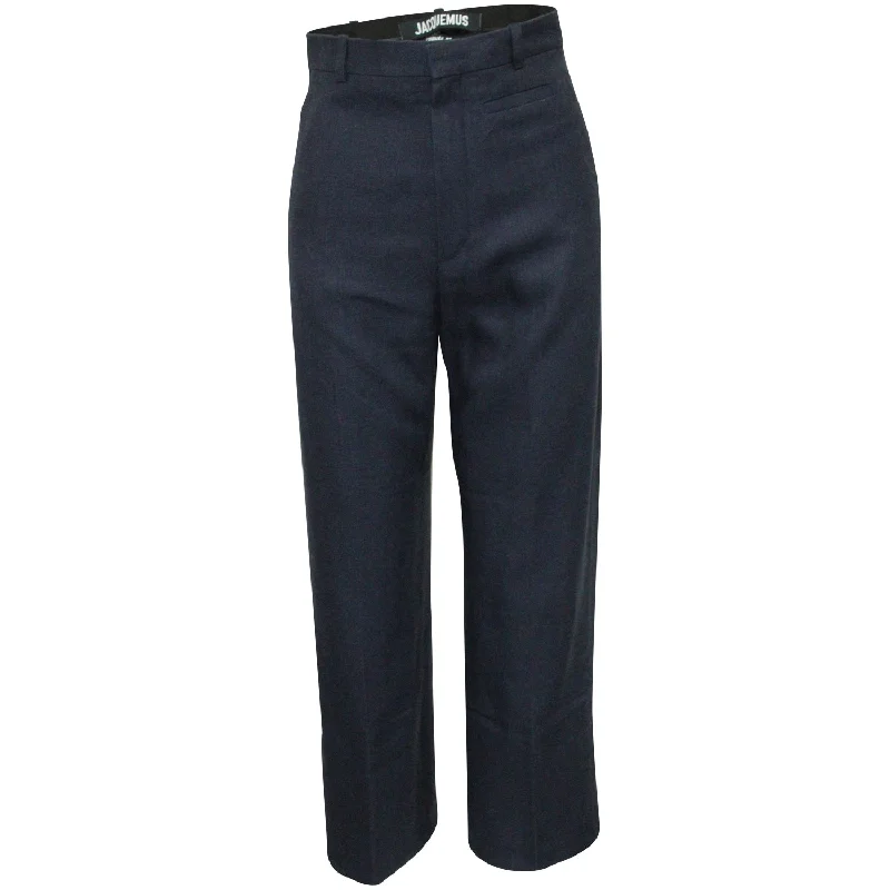 Pants for relaxed shopping days -Jacquemus High-Waist Straight-Leg Pants in Navy Linen