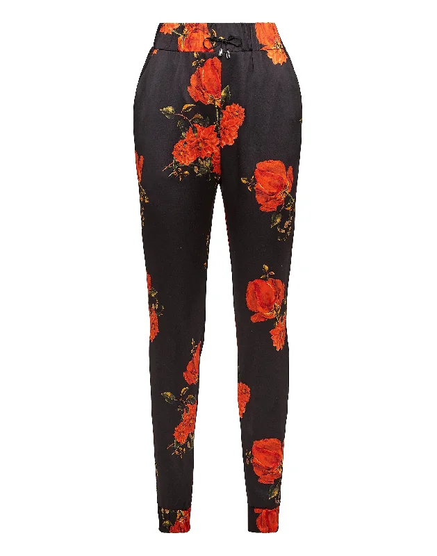 Pants for comfortable travel outfits -Jogging Trousers "Red Flowers Print"