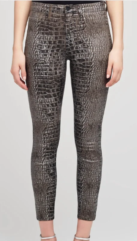 Pants for chic and functional wear -Margot High Rise Skinny Jeans In Chestnut/black Croc Foil