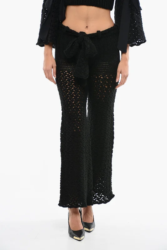 Pants for trendy professional looks -Matimì Knitted Openwork Trousers with Wide Leg