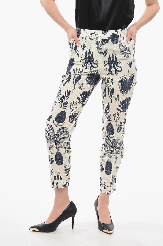 Pants for holiday gatherings -Parosh COPARD Cropped Pants with Floral Pattern