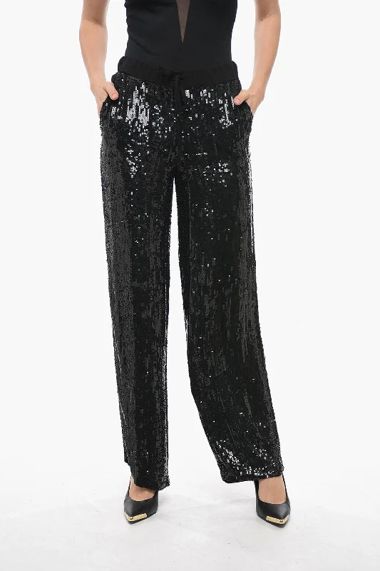 Pants for chic dinner parties -Parosh Sequined GOODY Wide-leg Pants