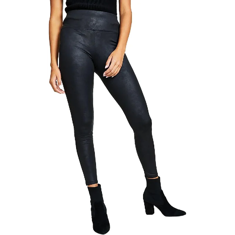 Pants for fashionable work meetings -Petites Womens Coated High Waist Leggings