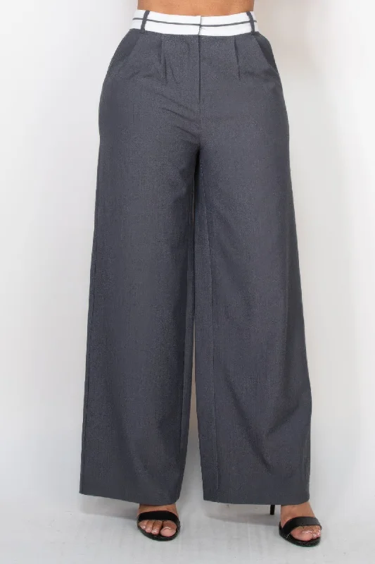 Pants for relaxed professional wear -Pleated Double Waistband Pants