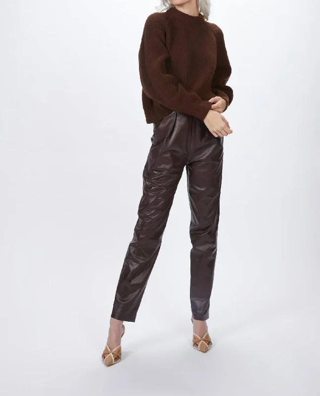 Pants for chic office casual wear -Pleated Leather Pants In Plum