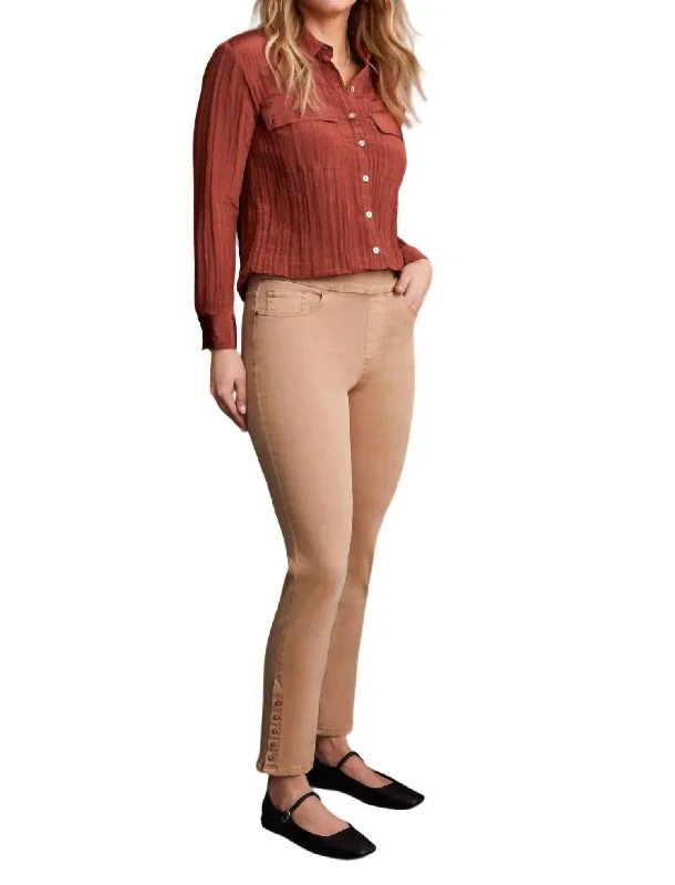 Pants for spring street fashion -Pull On Ankle Pants In Tan