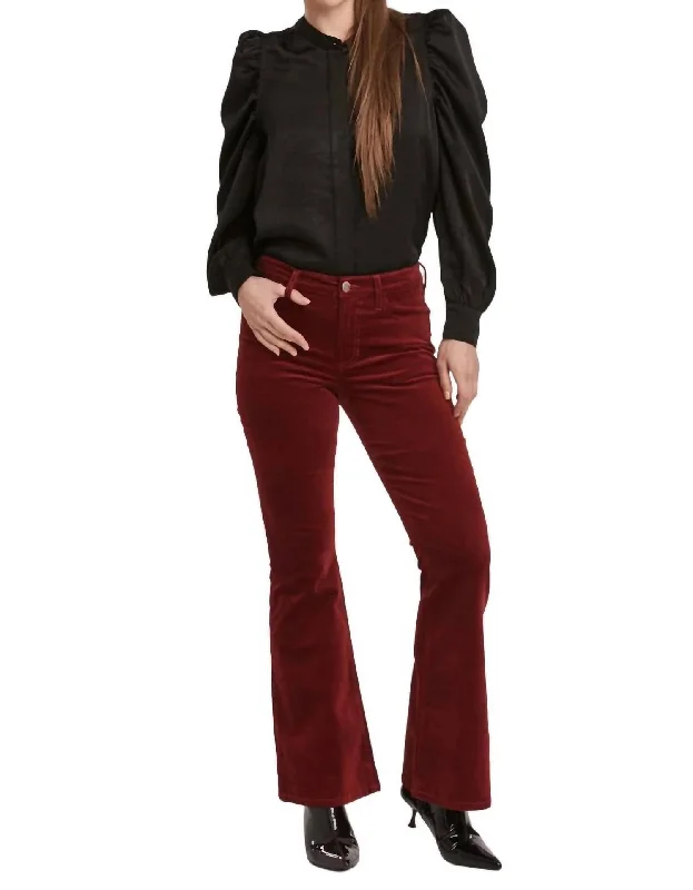 Pants for laid-back family events -Rosa Mid Rise Full Pant In Velveteen Burgundy