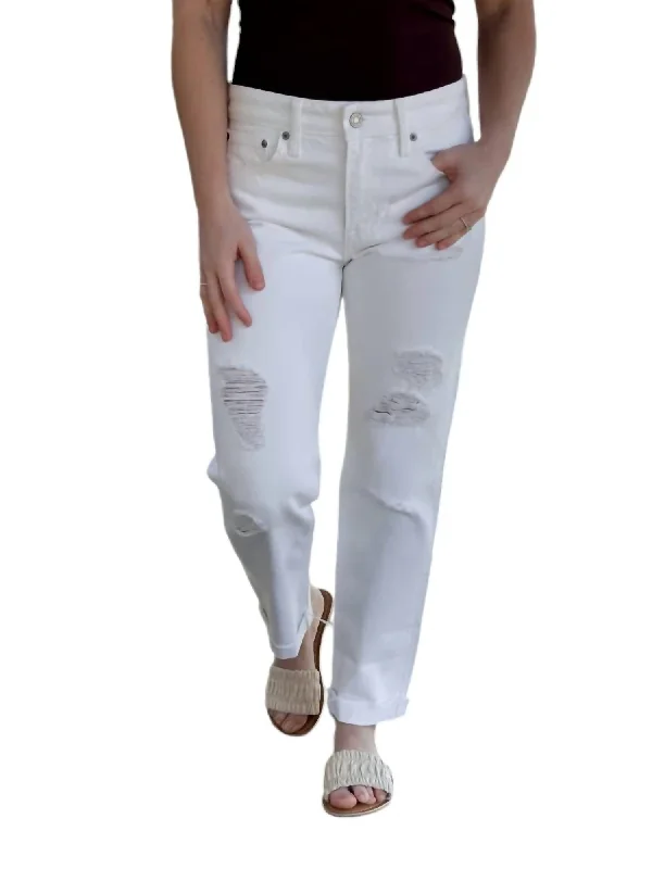 Pants for comfortable fall fashion -Sienna Slim Boyfriend Jeans In White