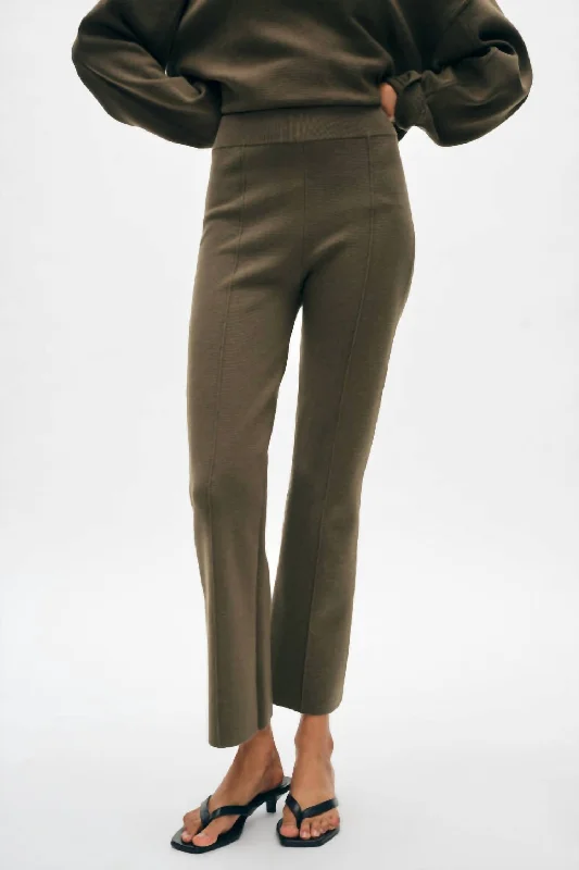 Pants for trendy fall fashion -Superfine Organic Cotton Kick Flare Pant In Dark Sage